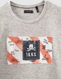 IKKS blouse in gray melange color with appliqué embroidery.