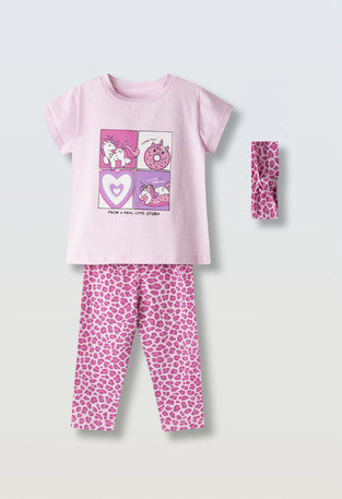 EVITA leggings set in pink with matching ribbon.