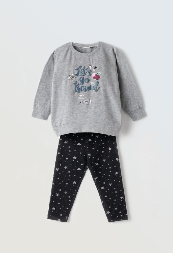 Σετ κολάν ΕΒΙΤΑ σε γκρι χρώμα με ανάγλυφο το λογότυπο "LET'S GO TRAVEL".