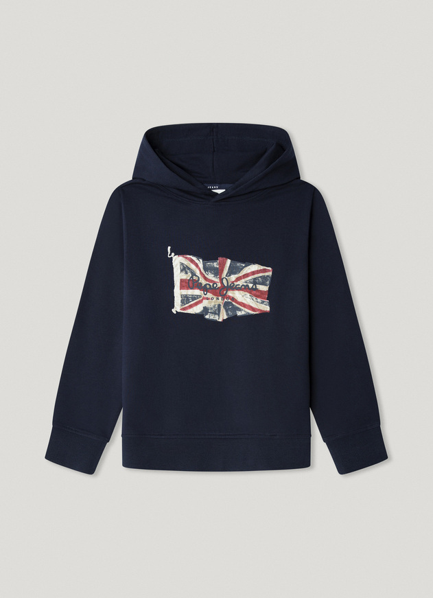 Μπλούζα φούτερ PEPE JEANS σε μπλε σκούρο χρώμα με κουκούλα.