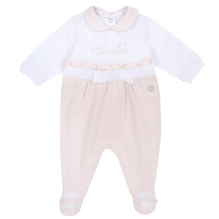CHICCO bodysuit in pink and white colors with embossed rhinestone logo.