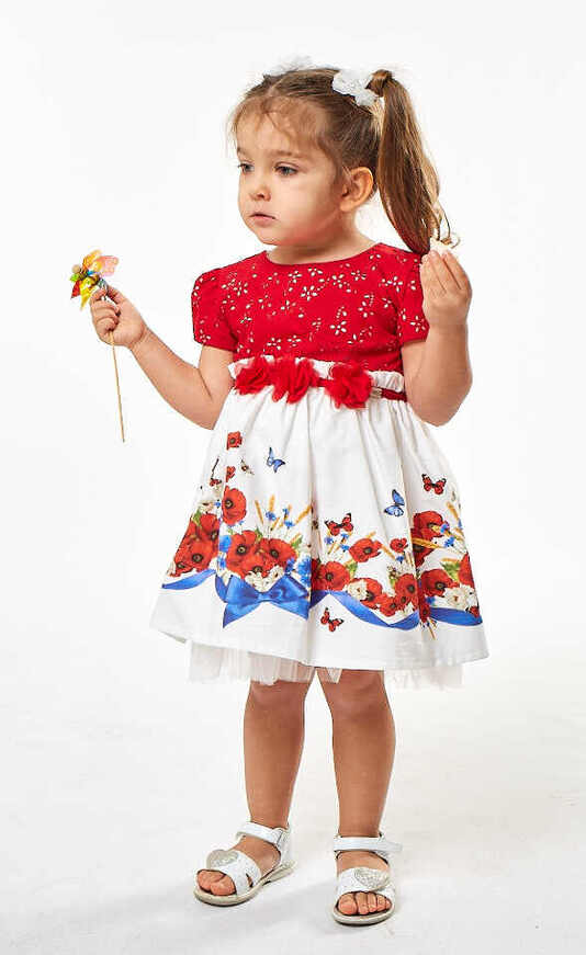 EBITA dress in white-red color with floral print.