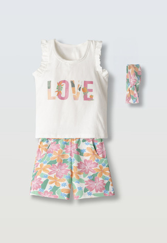 Σετ σόρτς ΕΒΙΤΑ σε εκρού απαλό χρώμα με ασορτί κορδέλα.