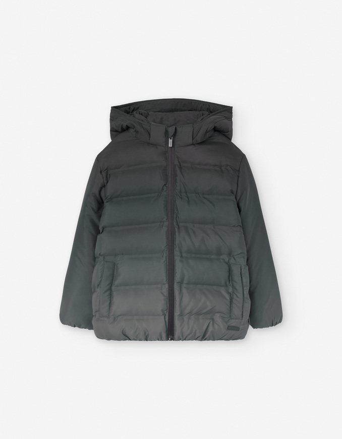 Μπουφάν puffer LOSAN σε γκρι χρώμα με αποσπώμενη κουκούλα.
