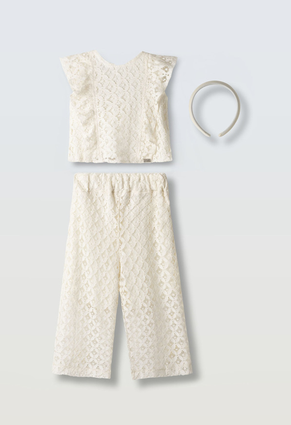 Σετ παντελόνα ΕΒΙΤΑ σε χρώμα εκρού με ασορτί στέκα.