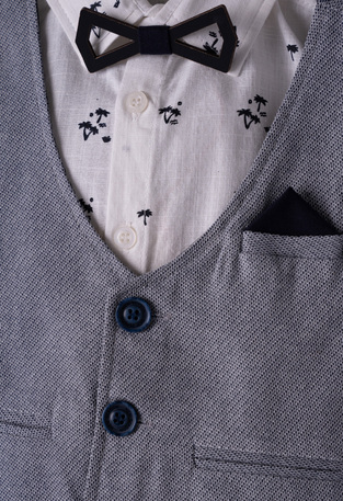 Set of 3 pcs. HASHTAG, shirt with wooden bow tie, waistcoat and fabric bermuda shorts.