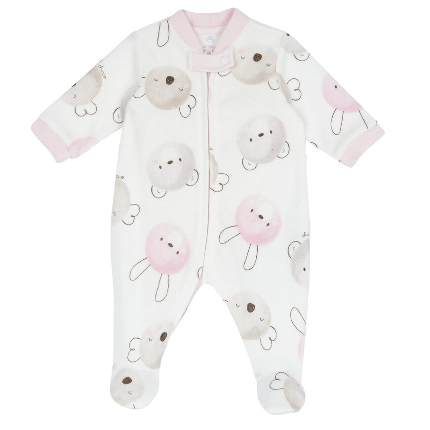 CHICCO velor bodysuit in off-white and pink colors with all over print.