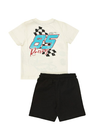 Σετ μπλούζα κοντομάνικη με βερμούδα SPRINT, σε εκρού με μαύρο χρώμα.