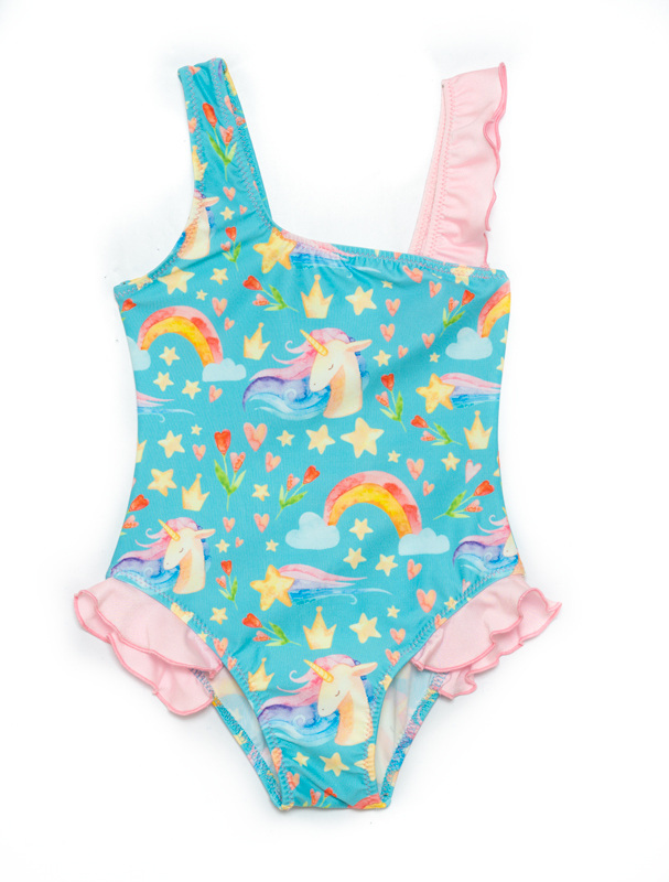 TORTUE one piece swimsuit in siel color with unicorn print.