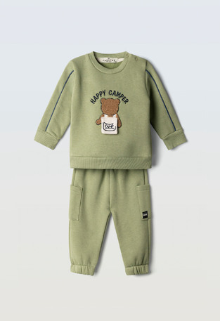 HASHTAG jumpsuit set in olive color.
