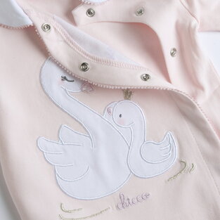 CHICCO bodysuit in pink color with appliquéd swan embroidery.