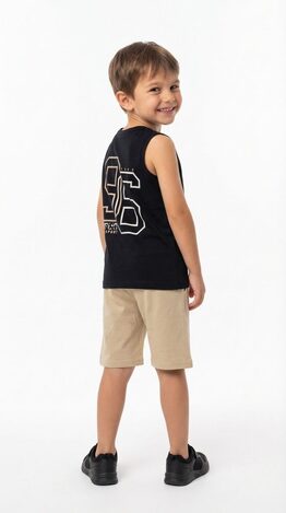 TRAX sleeveless blouse and shorts set in black-beige.