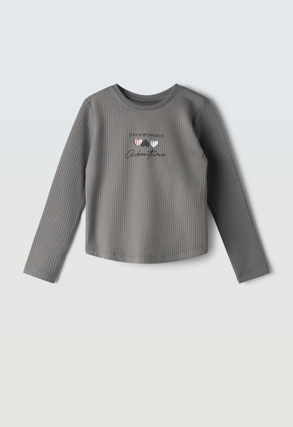 Μπλούζα βαμβακερή ριπ ΕΒΙΤΑ σε γκρι χρώμα.