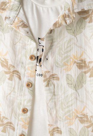 Σετ 3 τεμ. HASHTAG, πουκάμισο με all-over τύπωμα, μπλούζα και βερμούδα.