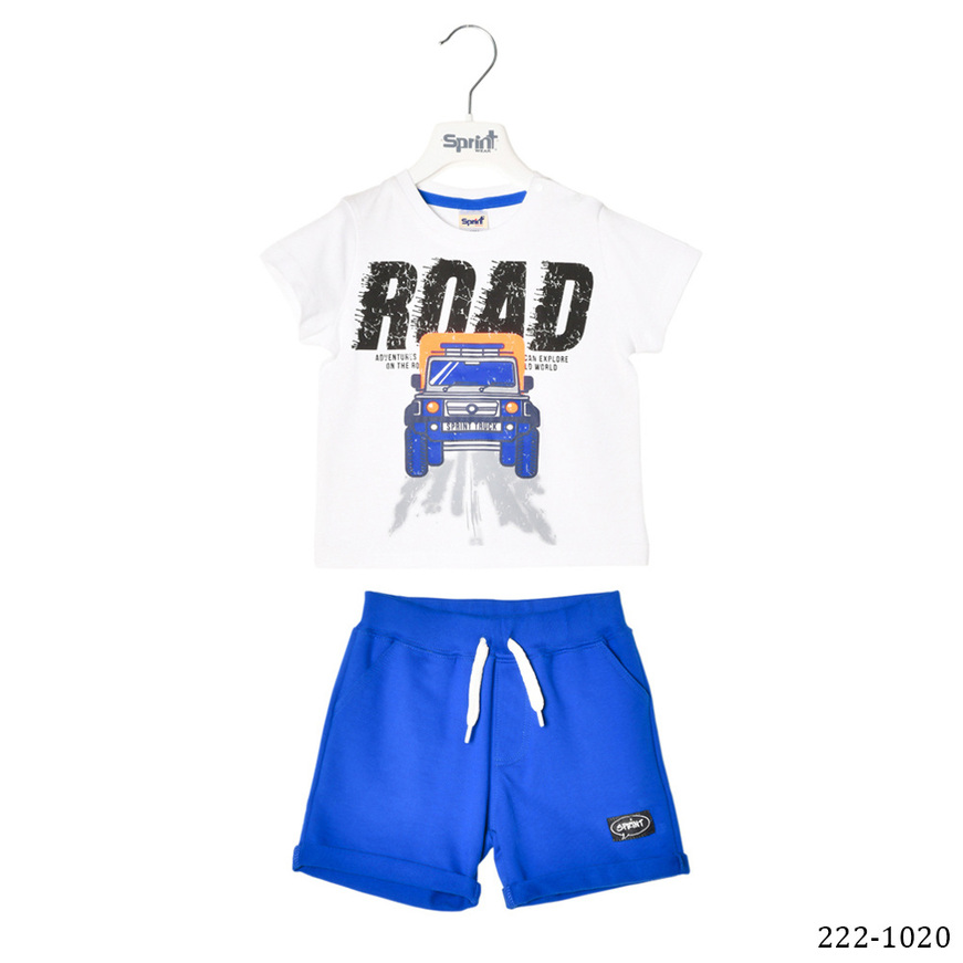 Set of SPRINT shorts, jeep print top and shorts in roux blue.