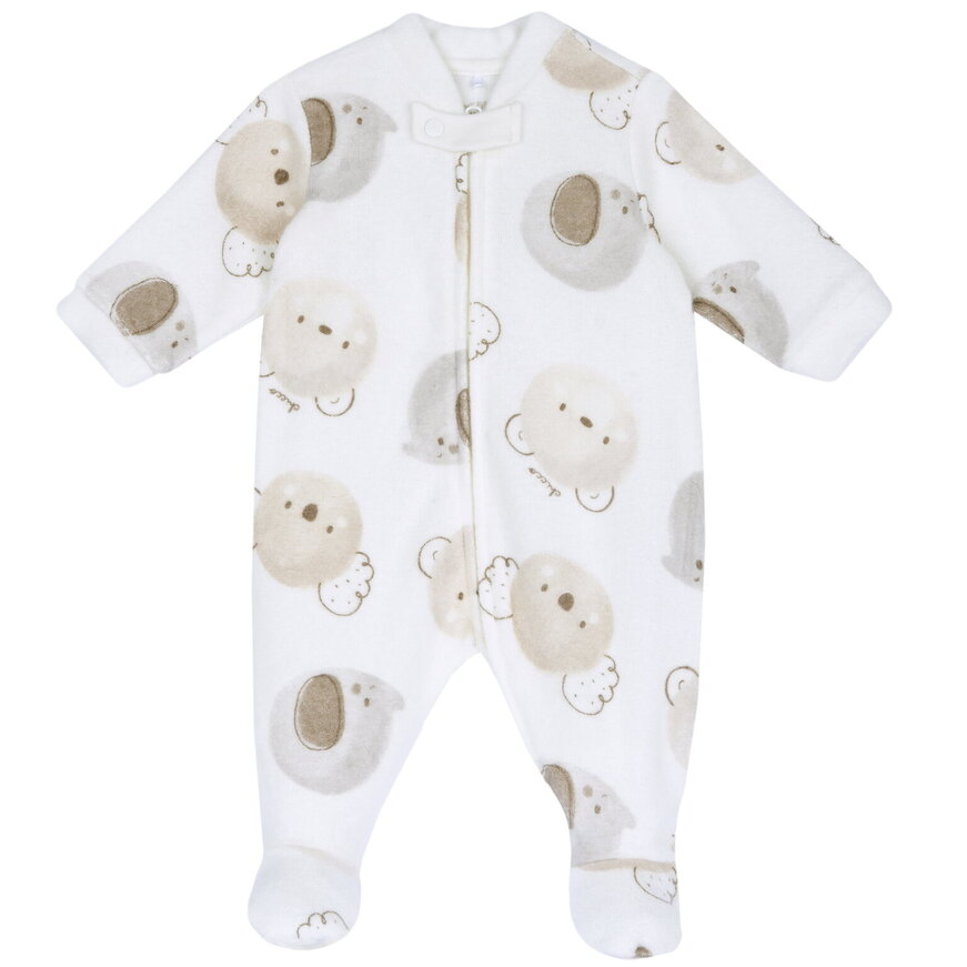 CHICCO velor bodysuit in off-white and beige colors with all over print.