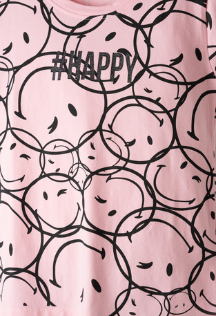 EVITA capri leggings set in pink with all-over print.