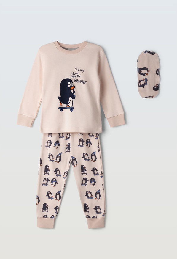 Πιτζάμα HOMMIES με ασορτί μάσκα ύπνου σε σομόν χρώμα.