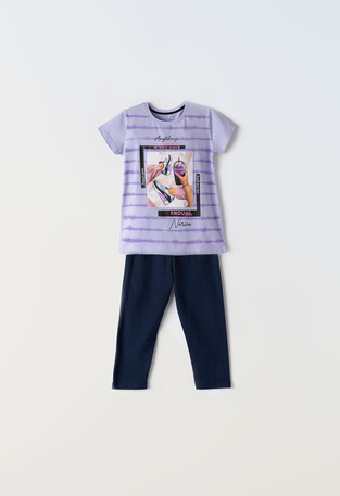 EBITA capri leggings set in lilac color with embossed print.