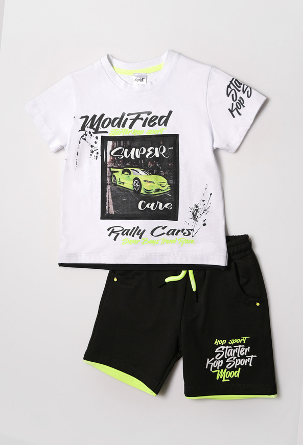 SPRINT shorts set in white color with car print.