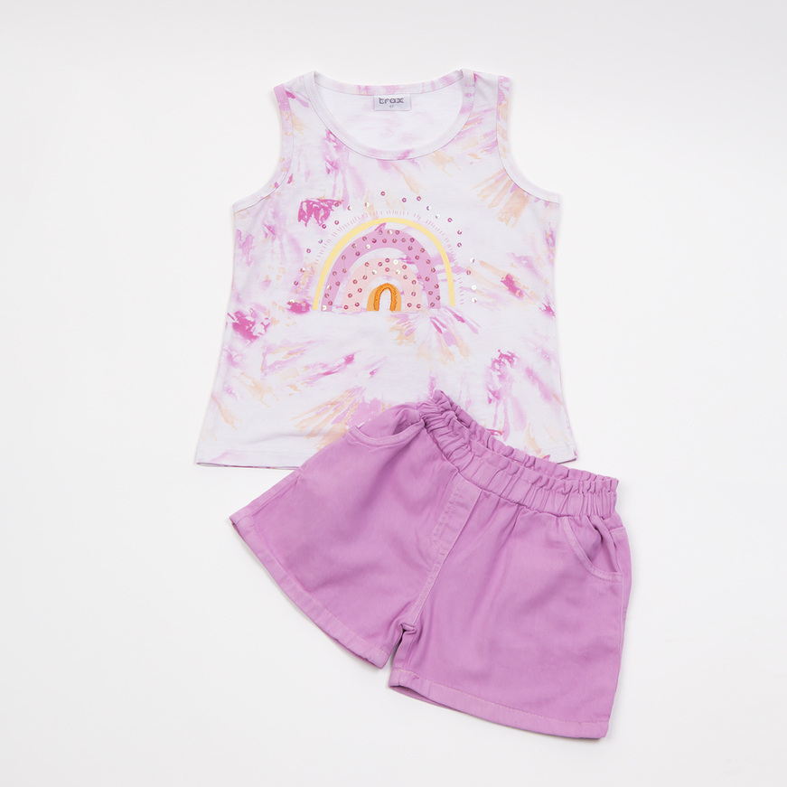 TRAX shorts set, sleeveless top with sequins and denim shorts.