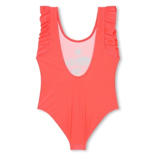 BILLIEBLUSH one-piece swimsuit in coral color with sequin logo print.