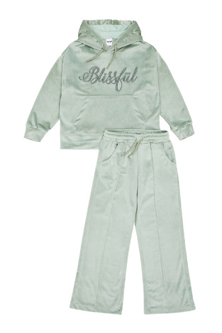SPRINT velvet jumpsuit set in mint color.