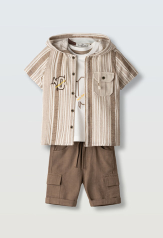 Σετ 3 τμχ. βερμούδα HASHTAG πουκάμισο με ριγέ σχέδιο, μπλούζα και βερμούδα.