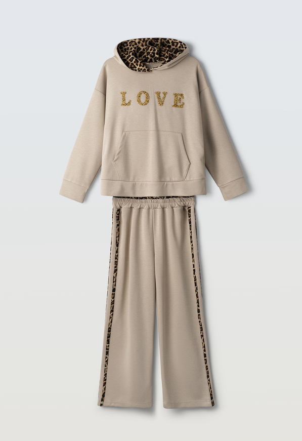 Σετ φόρμα φούτερ με κουκούλα Εbita σε μπεζ χρώμα.