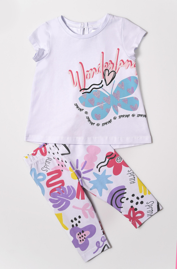 Set of SPRINT capri leggings in white color with butterfly print.