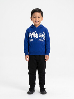 TRAX tracksuit set in royal blue-black with hood.