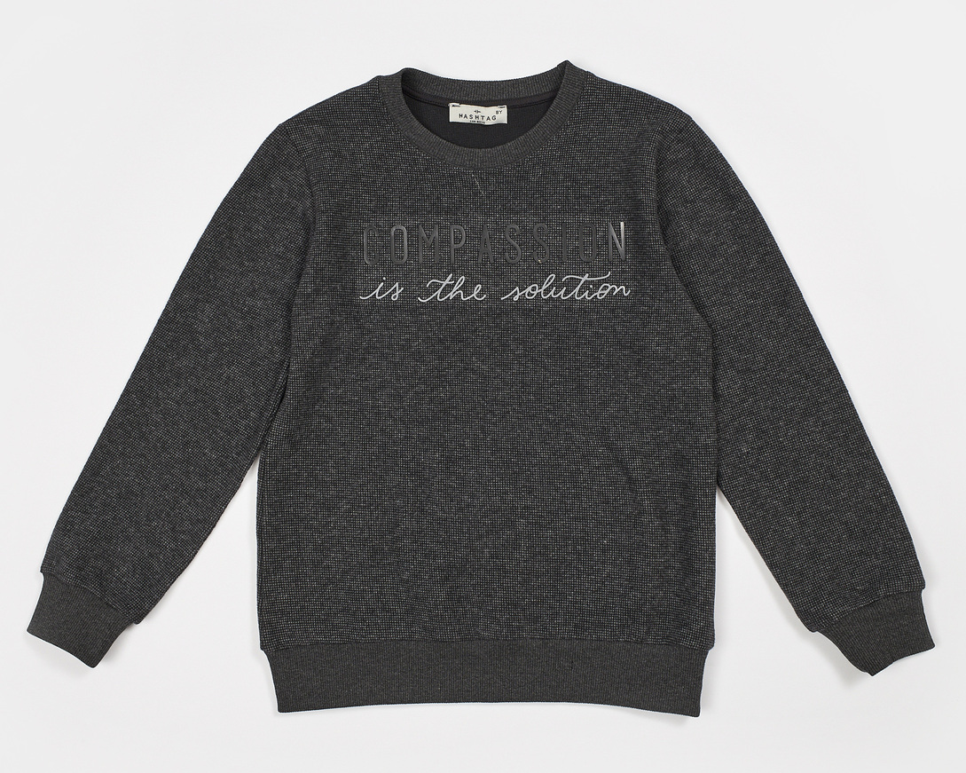 HASHTAG sweatshirt in charcoal color with embossed logo.