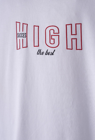 HASHTAG T-shirt in white color with "HIGH SUCCESS THE BEST" logo.