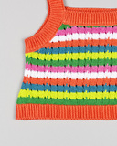 LOSAN knitted top in orange color with colorful striped pattern.