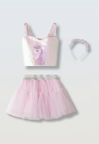 Σετ φούστα ΕΒΙΤΑ σε χρώμα ροζ ανοιχτό με ασορτί στέκα μαλλιών.