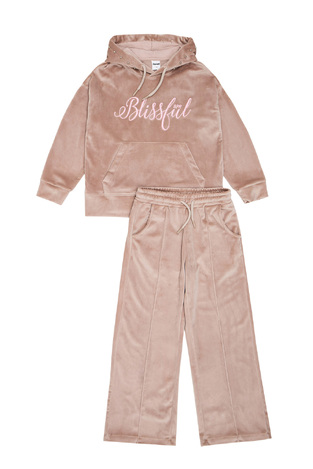 SPRINT velvet jumpsuit set in beige.