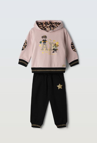 Σετ φόρμας ΕΒΙΤΑ με κουκούλα σε ροζ-μαύρο χρώμα.