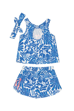 SPRINT shorts set in white with blue and matching hair ribbon.