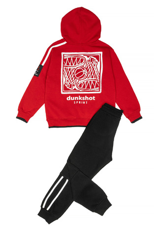 SPRINT suit set with built-in hood in red and black.