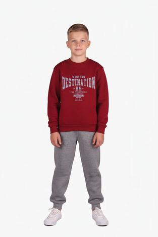JOYCE tracksuit set in burgundy with gray.