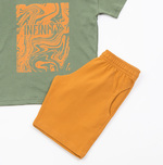 TRAX shorts set in khaki color with "INFINITY" logo.