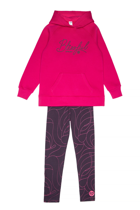 Σετ κολάν SPRINT σε φούξια χρώμα με ενσωματωμένη κουκούλα.