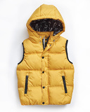 HASHTAG sleeveless jacket in yellow color with hood.