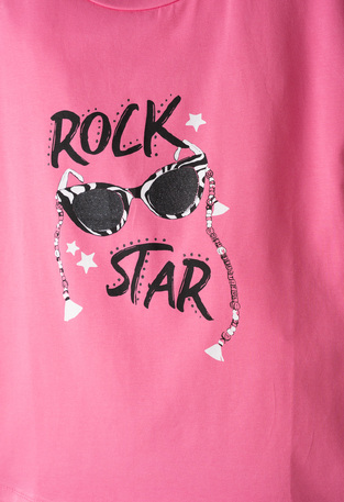 EVITA capri leggings set in pink, with print on the front.