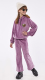 EBITA velor jumpsuit set in purple color with sequin embroidery.