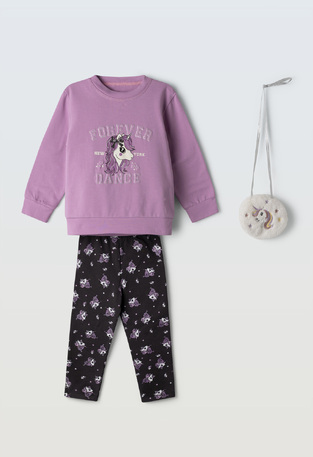 EBITA tights set in purple color with matching bag.