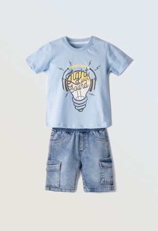 Σετ 2 τεμ. HASHTAG, μπλούζα σε χρώμα σιέλ και τζιν βερμούδα.