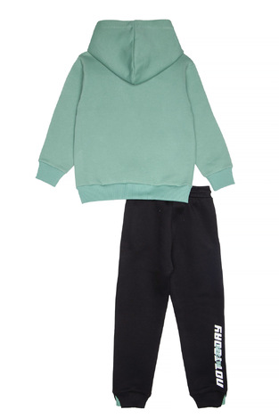 SPRINT suit set with built-in waterproof hood in light green and black.