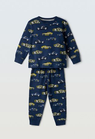 HOMMIES pajamas with matching sleep mask in blue.