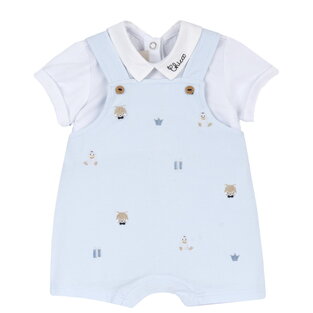 CHICCO bodysuit in siel color with dungarees pattern.